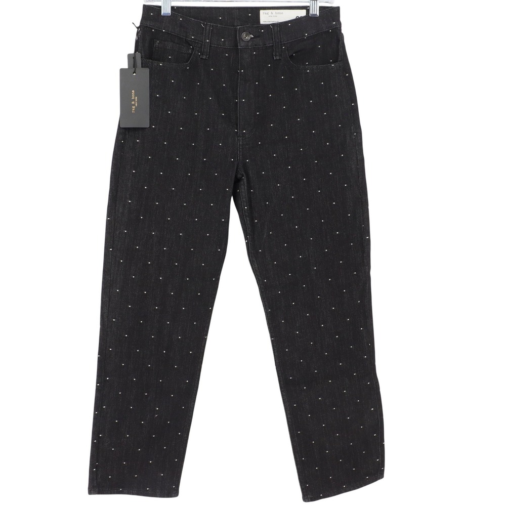 Rag & Bone Women's Fern High-Rise‎ Slim Jeans Black Dot Polka Dot Size 28 NWT